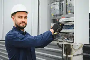 Електротехник ремонтира електрическо табло в Петрич