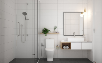 Reforma de Baño Minimalista, con ducha, espejo inteligente, luces led. Limpio, Afilado, Simple, Vibrante y Atractivo.